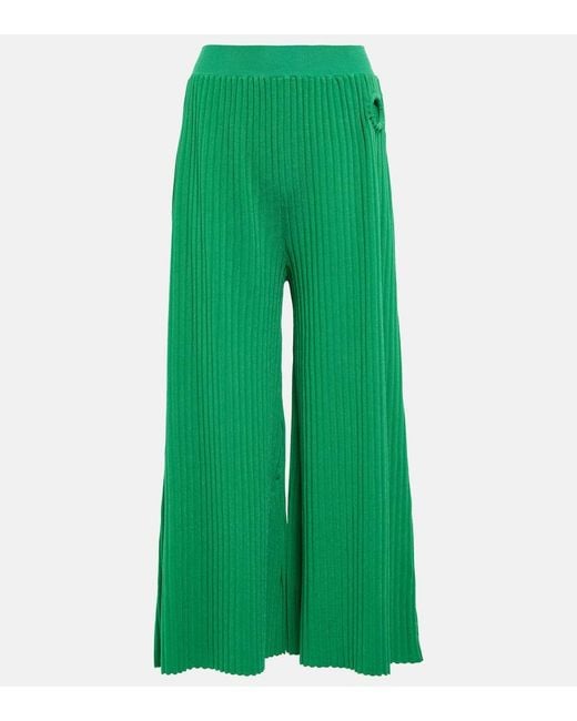 Stella McCartney Green Ribbed-Knit Culottes