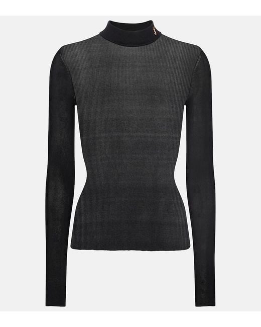 Saint Laurent Black Monogram Silk Mockneck Top