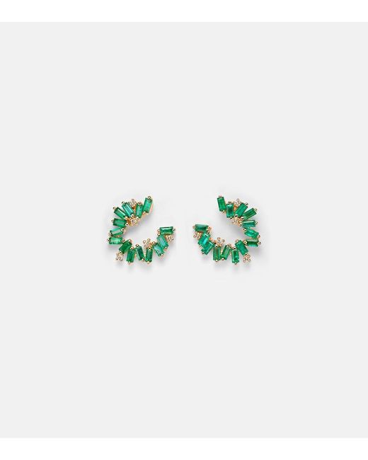 Suzanne Kalan Green Izzy Sideway Spiral 18Kt Earrings With Emeralds And Diamonds