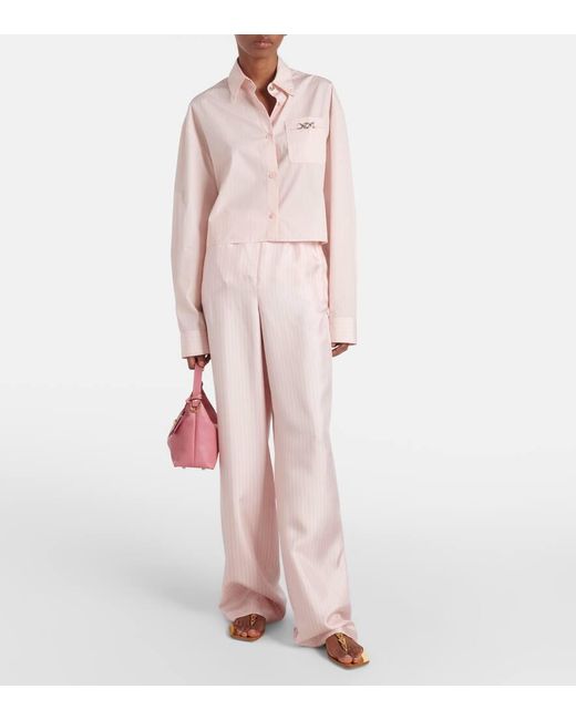 Camisa Cropped Chain Pinstripe De Popelin De Algodon Versace de color Pink
