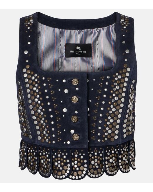 Etro Blue Studded Suede Vest