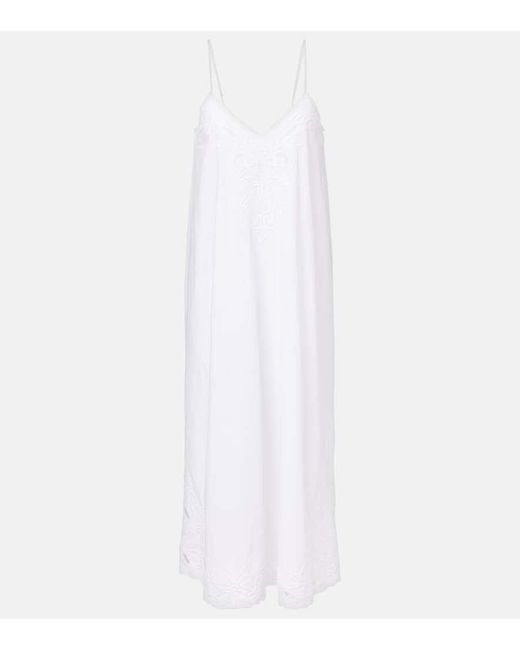 Vestido Midi De Popelin De Algodon Bordado Juliet Dunn de color White