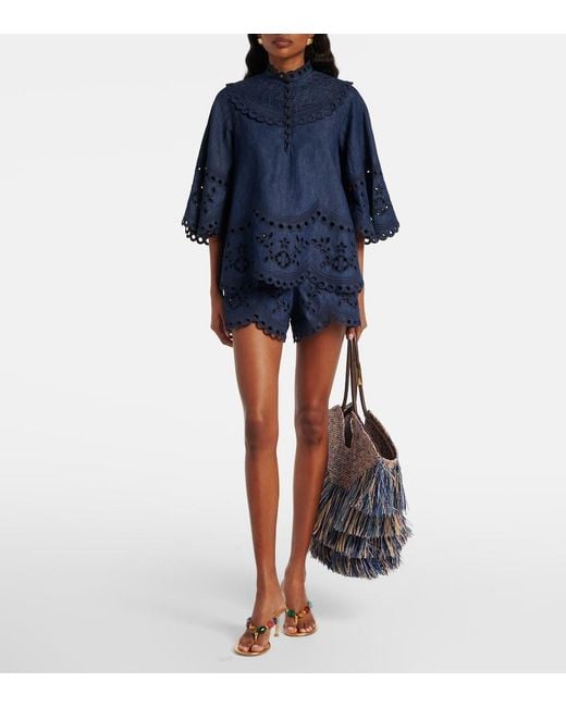 Zimmermann Blue Mahon Broderie Anglaise Denim Top
