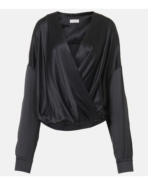 Dries Van Noten Black Silk-Blend Satin Blouse