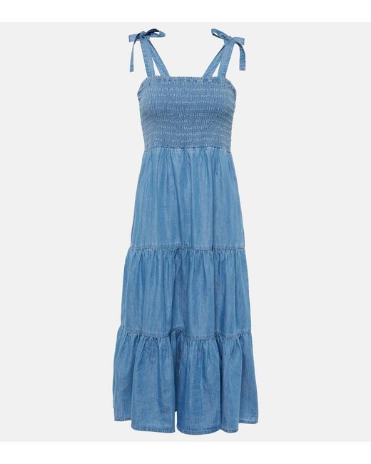 Veronica Beard Blue Tola Tiered Cotton-Blend Midi Dress