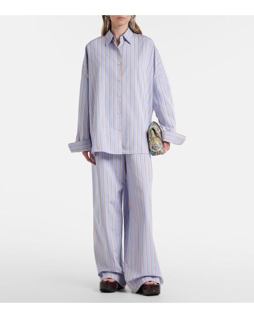Dries Van Noten Blue Striped Cotton Wide-Leg Pants