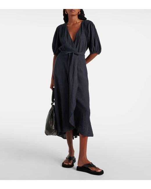 Velvet Blue Midikleid Dalene Aus Leinen