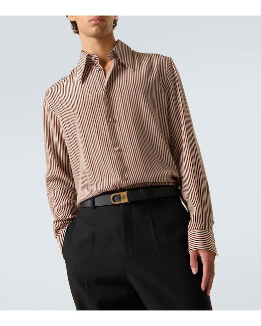 Valentino Brown Striped Silk Shirt for men