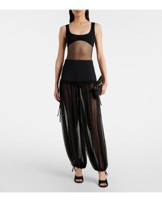 Nensi Dojaka Black Mesh-Trimmed Silk Balloon Pants