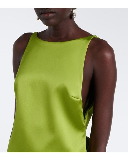 Self-Portrait Green Bow-Detail Satin Minidress