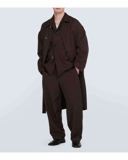 Pantalones anchos de lana y lino Lemaire de hombre de color Brown