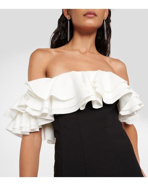 Staud Black Kiara Off The Shoulder Ruffled Neckline Sheath Dress