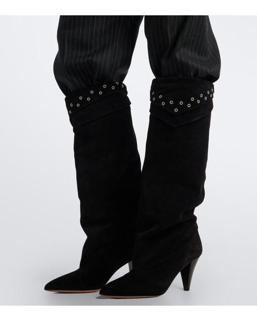 Isabel Marant Black Lezra Embellished Suede Knee-High Boots