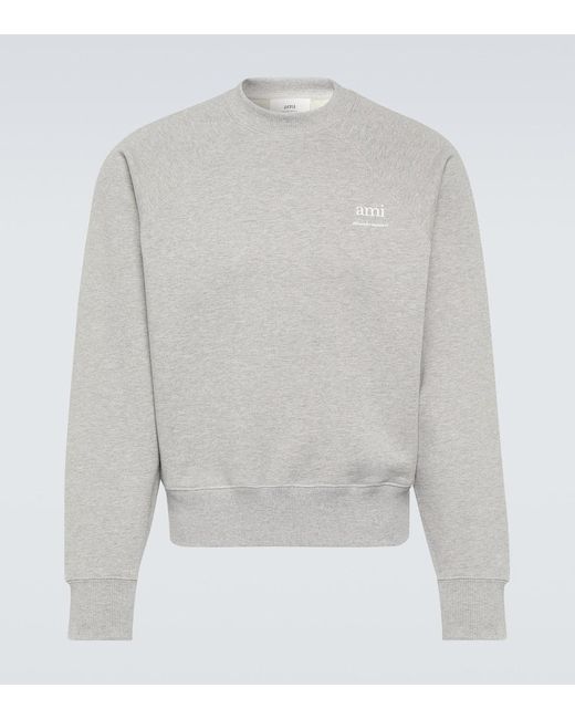 AMI Gray Logo Cotton Sweatshirt for men