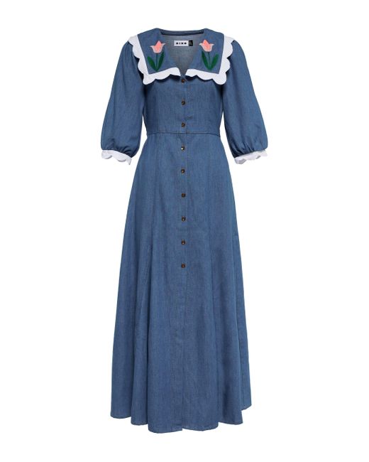 RIXO London Ellen Denim Maxi Dress in Blue | Lyst