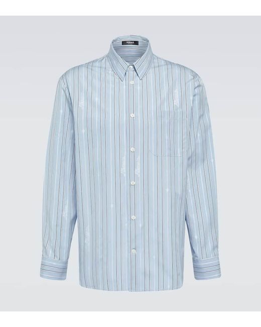 Versace Blue Striped Cotton Poplin Shirt for men