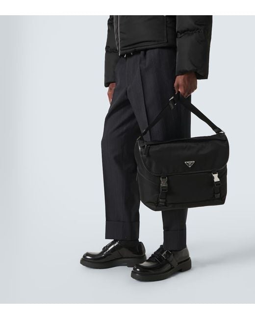 Prada Black Leather-Trimmed Re-Nylon Messenger Bag for men