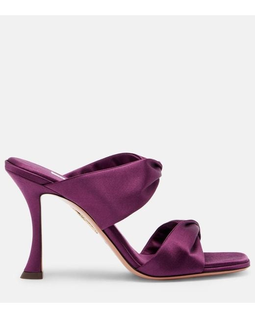 Aquazzura Purple Twist 95 Satin Mules