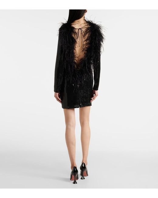 The New Arrivals Ilkyaz Ozel Black Juises Feather-Trimmed Sequined Minidress