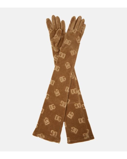 Gants brodes en coton a logo Dolce & Gabbana en coloris Brown