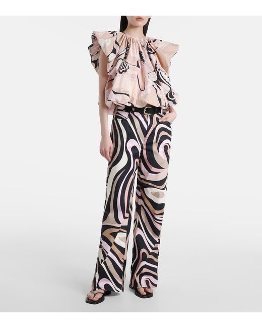 Pantalones Rectos Marmo En Mezcla De Algodon Emilio Pucci de color White