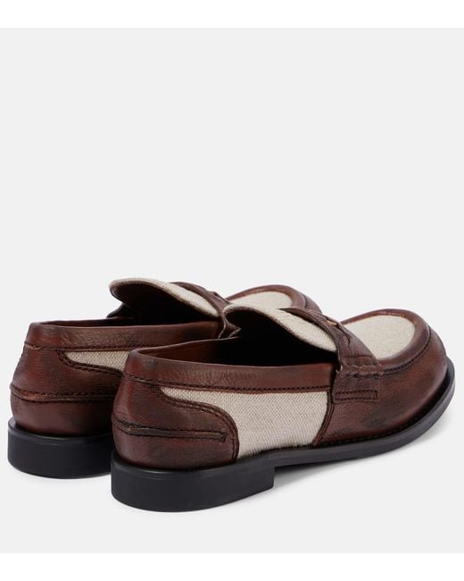 Miu Miu Brown Loafers Aus Canvas Und Leder