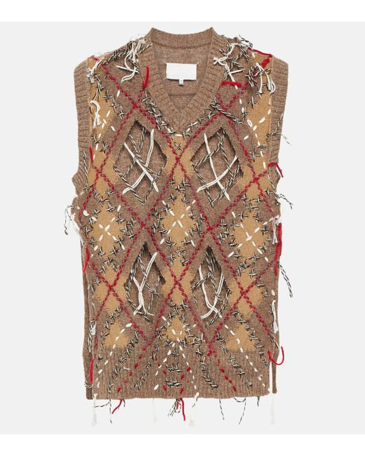 Maison Margiela Brown Jacquard Wool-blend Sweater Vest