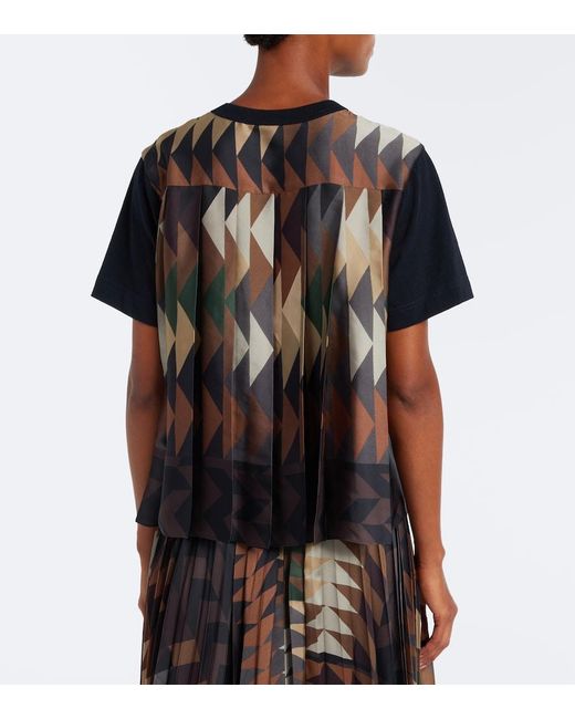 Sacai Black X A.P.C. Pleated Cotton T-Shirt