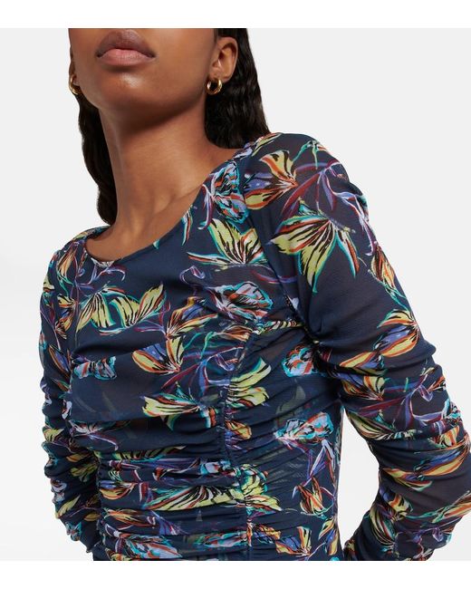 Diane von Furstenberg Blue Corinne Printed Mesh Midi Dress