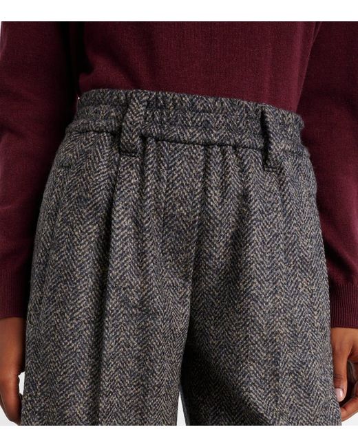 Brunello Cucinelli Gray Herringbone Wool-Blend Shorts