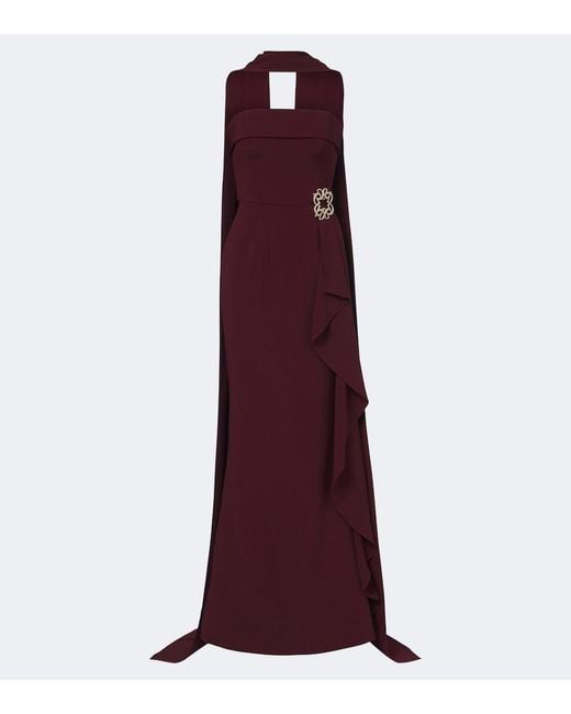 Elie Saab Purple Scarf-Detail Embellished Draped Cady Gown