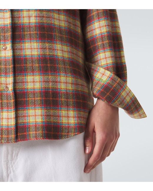 God's True Cashmere Brown Plaid Cashmere Shirt With Sunstone for men