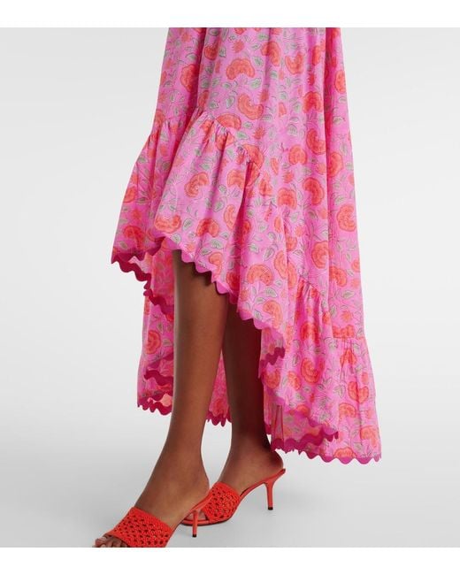 Juliet Dunn Pink Asymmetric Floral Cotton Midi Dress