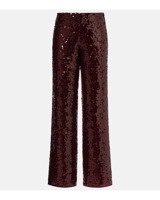Oseree Red Marylin Sequined Wide-Leg Pants