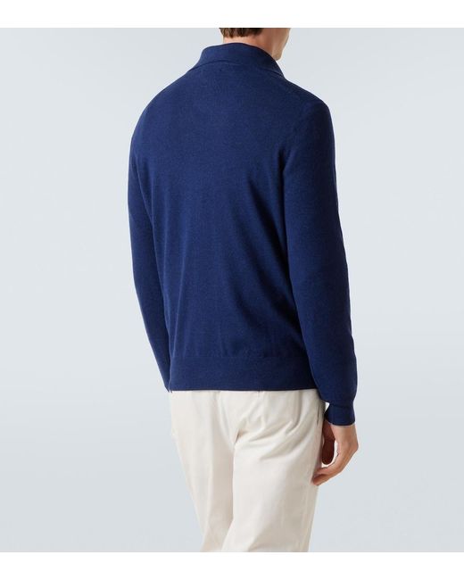 Brunello Cucinelli Blue Cashmere Polo Sweater for men