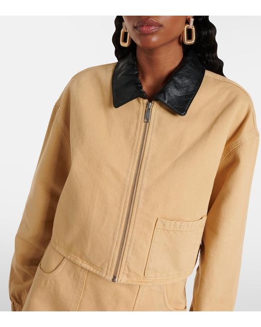 Self-Portrait Natural Leather-Trimmed Denim Jacket