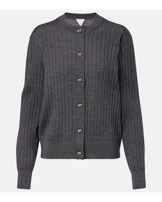 Bottega Veneta Gray Knot Ribbed-Knit Wool Cardigan