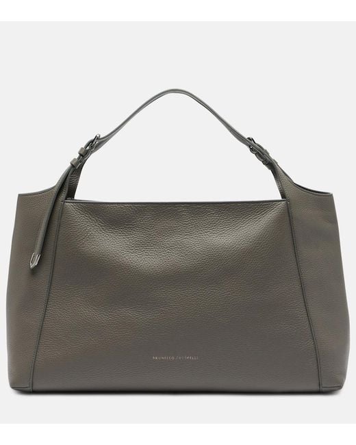 Brunello Cucinelli Black Medium Leather Tote Bag