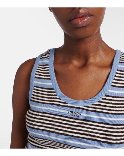 Prada Blue Striped Cotton-Blend Tank Top