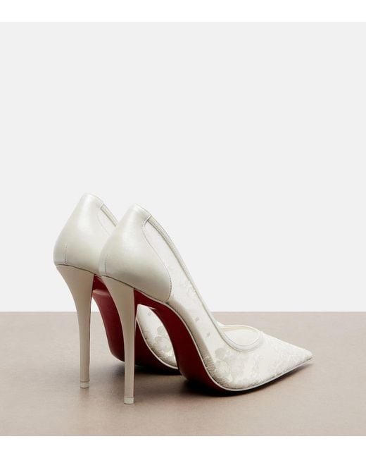 Christian Louboutin White Miss Z Floral Leather-Trimmed Pumps