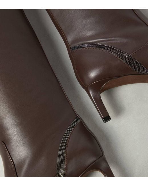 Brunello Cucinelli Brown Embellished Leather Knee-High Boots