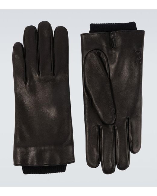 Guantes Cassandre De Piel Con Lana Saint Laurent de hombre de color Black
