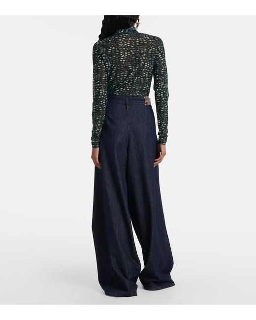 Dries Van Noten Blue Pleated High-Rise Wide-Leg Jeans
