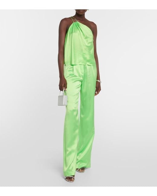 The Sei Green One-shoulder Silk Satin Top