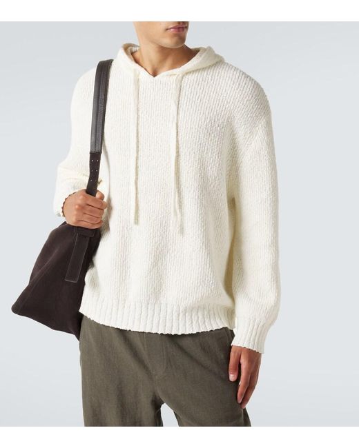 Commas White Knitted Cotton Hoodie for men