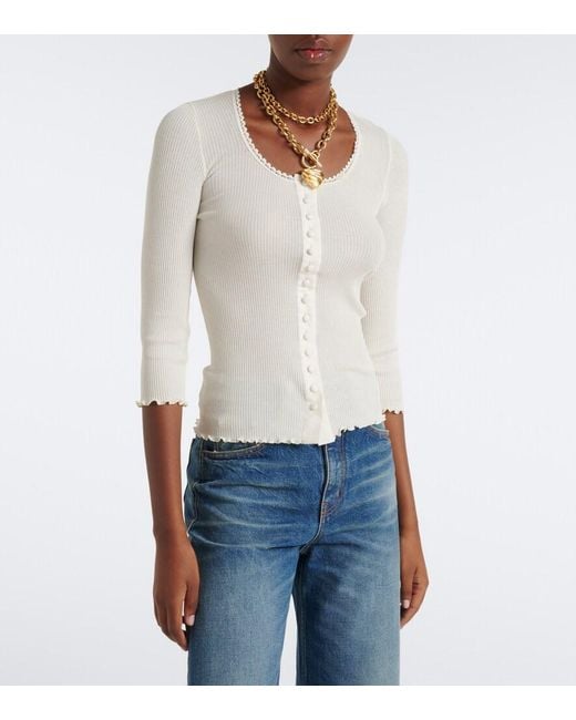 Chloé White Ribbed-Knit Cotton And Silk Jersey Top