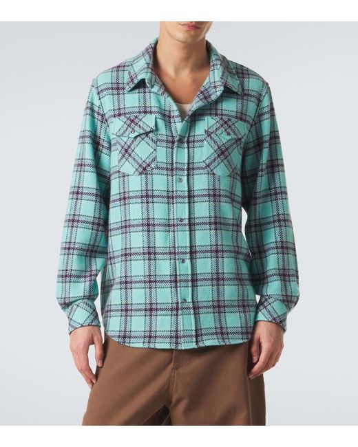 God's True Cashmere Blue Plaid Cashmere Shirt With Amethyst for men
