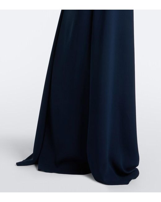 Oscar de la Renta Blue Embellished Silk-Blend Georgette Gown