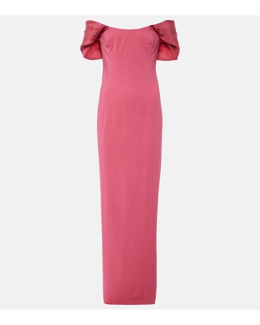 Oscar de la Renta Pink Off-Shoulder Cady Gown