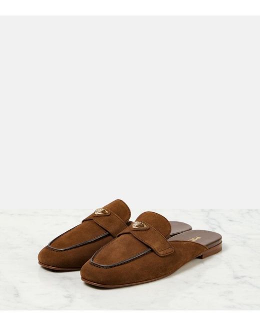 Prada Brown Logo Suede Mules
